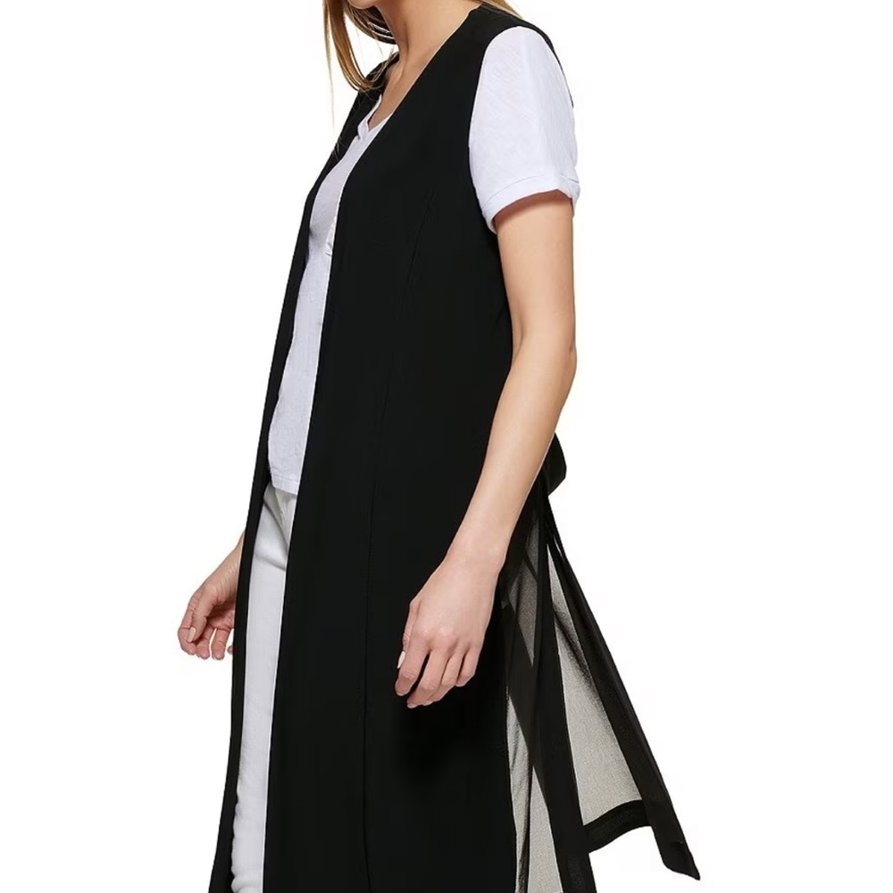 DKNY Chiffon Back Long Vest